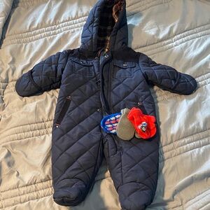 Quilted Navy Baby Snowsuit and Mittens